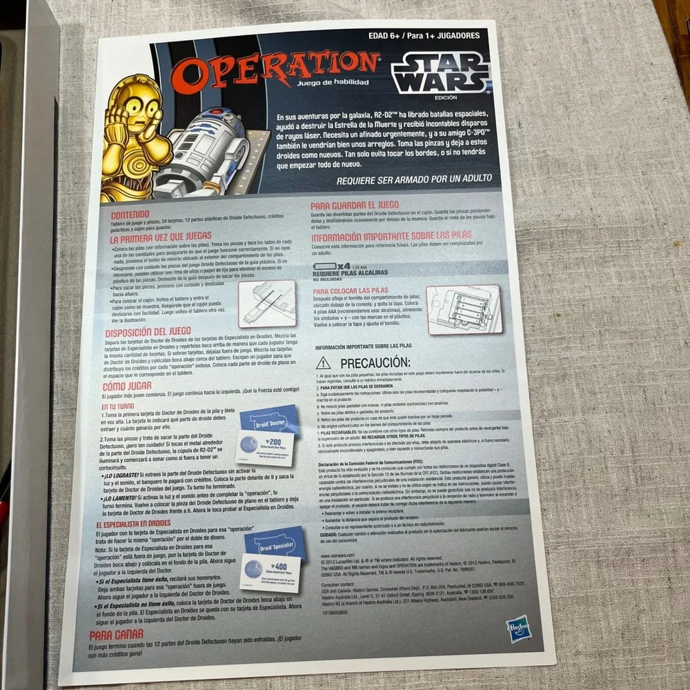 Star Wars Operation‎ Game Silly Skill Game R2-D2 Hasbro 2012